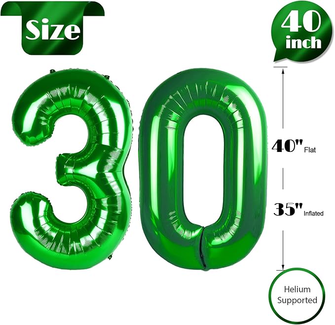 Dark Green Number 30 Balloon 40 Inch, 30th Birthday Party Decorations for Children, Giant 30 Foil Balloon for Party Supplies