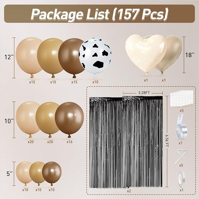 Western Cowboy Balloon Garland Arch Kit with Black Fringe Curtain for Boy First Rodeo Rustic Farmhouse Wedding Birthday Neutral Tone Baby Shower Farm Fiesta Party Decorations