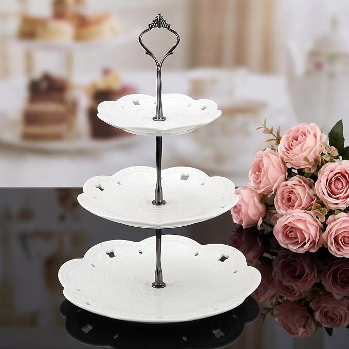 9 Sets 3 Tier Cake Stand, Hardware Tiered Tray Kit, Heavy Duty Metal Plate Holder Fittings for Dessert Cupcake Fruit Display, 3 Colors