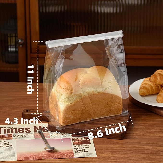 50 Pcs Bread Bags for Homemade Breads, 8.6 Inch Clear Bakery Bags with Tin Tie, Large Loaf Bag, Storage PackingBag for Foods