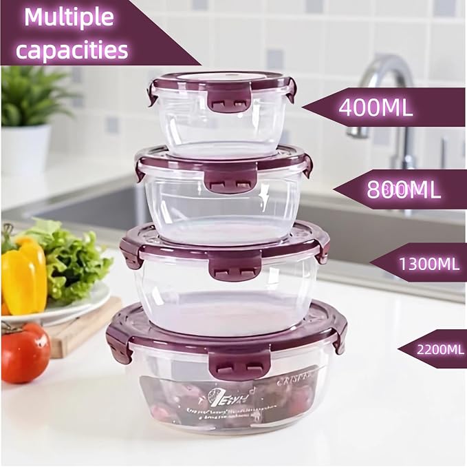 4pcs set with lid food storage container， Stackable Airtight Food Storage Containers – BPA-Free Salad Bowls with Lids – Microwave & Dishwasher Safe Meal Prep Container Set of （400-2200ml