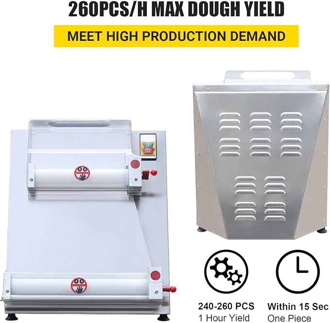 Pizza Dough Roller Sheeter, Max 16" Automatic Commercial Dough Roller Sheeter, 110V 370W Electric Pizza Dough Roller Stainless Steel, Suitable for Noodle Pizza Bread and Pasta Maker Equipment
