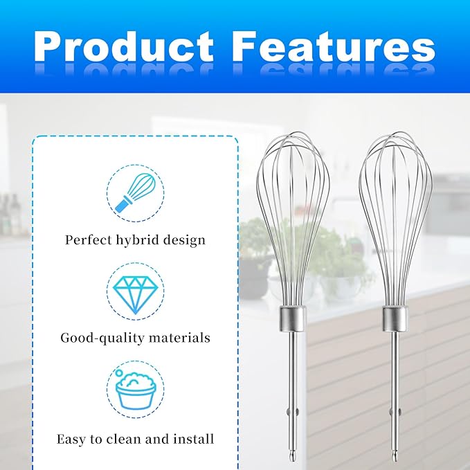 2pcs Hand Mixer Beaters Attachments Compatible with Black & Decker, Universal Stainless Steel Hand Mixer Turbo Beaters Replacement Cooking and Baking Tool Accessory for Kitchen