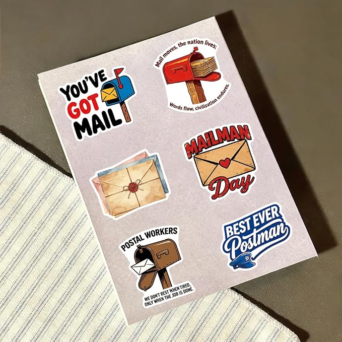 Postman Stickers|50Pcs Mailman Waterproof Vinyl Decals | Removable Resuable Sun-proof Peel and Stick for Water Bottles Laptop Luggage Cup Computer Mobile Phone Skateboard Decoration