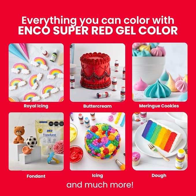 ENCO Food Coloring Gel Super Red 1.41 oz (40g) Concentrated, Vegan