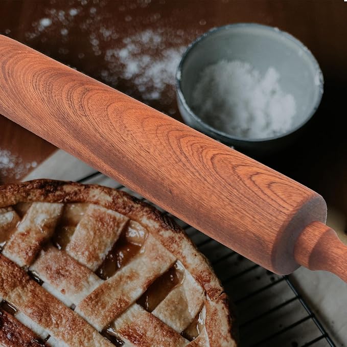 Classic Sapele Wooden Rolling Pin With Handles 17''L x 1.77"W | Wood Baking Roller for Pizza, Pie, Bread, Pastry & Cookie Dough