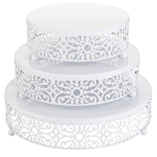 Hedume 3-Piece Cake Stand Set, Round Metal Cake Stands, Dessert Cupcake Stands, Cupcake Pastry Candy Plate for Wedding, Event, Birthday Party