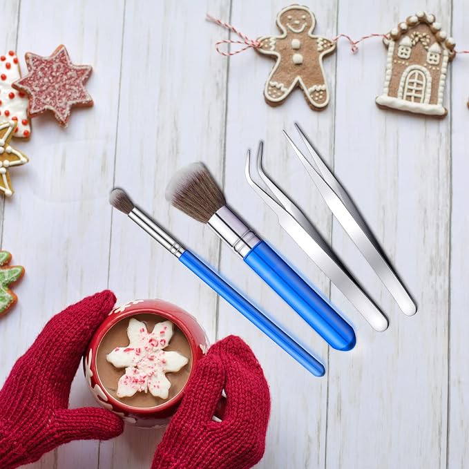15 Pcs Decorating Brushes Tool Set, Include Cookie Pastry Brush Cookie Scriber Needles Sugar Stir Needles Elbow and Straight Tweezers for Biscuit Cake Fondant Decor Supplies(Blue)