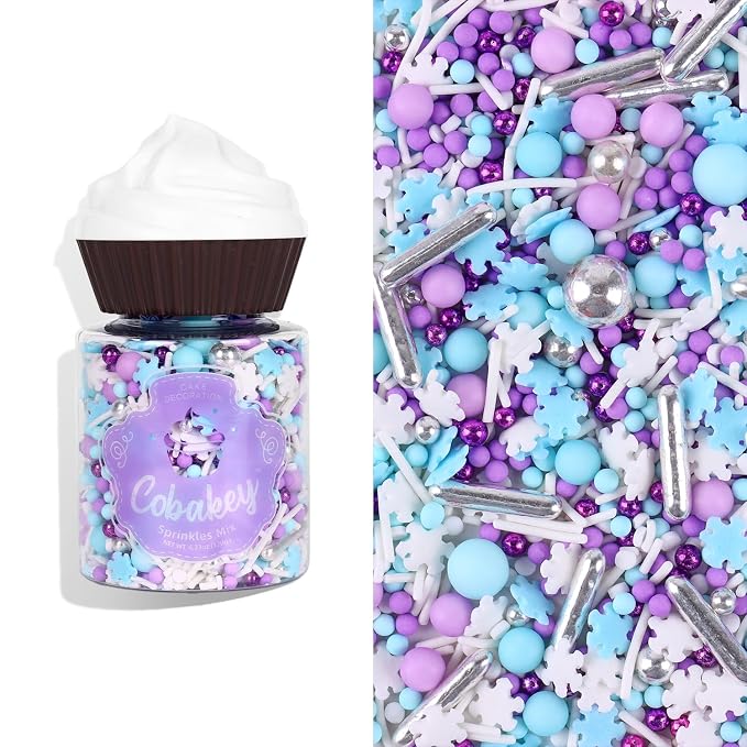 Sprinkles for Cake Decorating, 4.2oz Edible Cake Toppings, White Blue Snowflake Sprinkles for Cupcake Topper, Cookies, Ice Cream, Cake Decorations for
