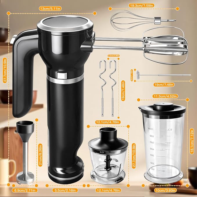 Showvigor Handmixer Electric Handheld, 6-in-1 Multifunctional Handheld Immersion Blender Bundle and Whisk, Milk Frother, Food Chopper