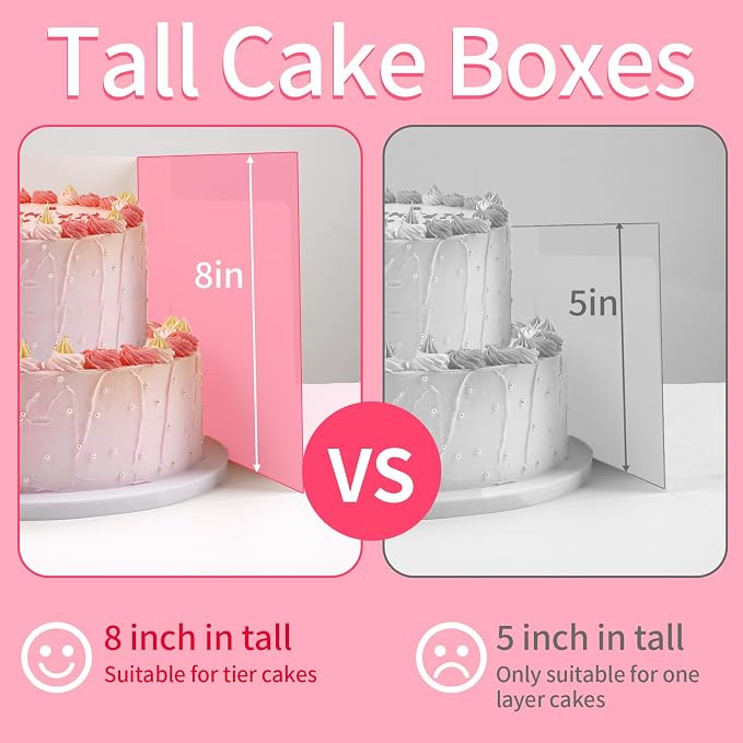 WINKIO 10x10x8 Inch Cake Box, 4 Pack White Cake Boxes with Window, Disposable Bakery Boxes 10 Inch for Cake Cookies Pies Cupcakes Pastry