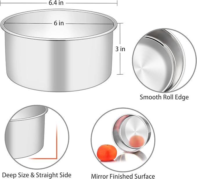 TeamFar 6 Inch Cake Pan, Stainless Steel Round Deep Baking Cake Pan for Wedding Birthday Party, Non-Toxic & Heavy Duty, Deep Wall & Straight Side, Mirror Finish & Dishwasher Safe