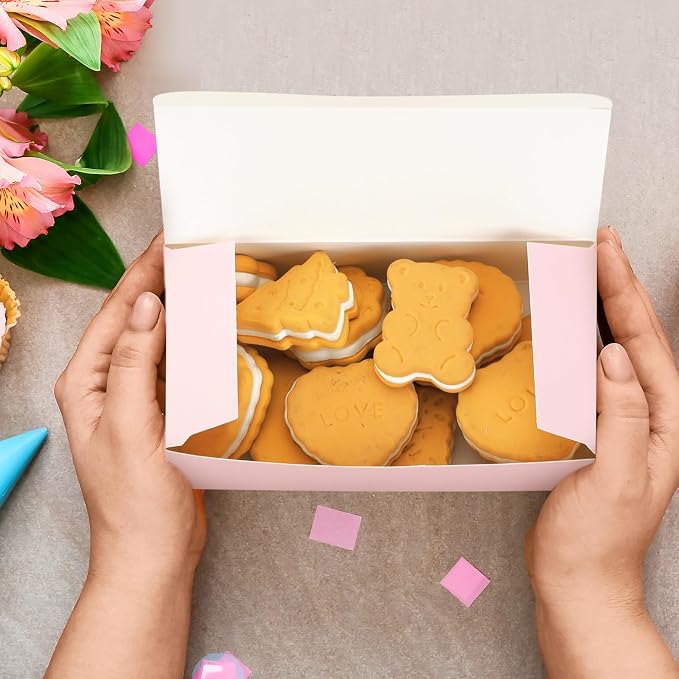 FillTouch 36 Pcs Pink Bakery Boxes 5.5 x 2.76 x 1.77 Inch Cookie Boxes Pastry Box for Cupcakes, Desserts, Cookies, Candies Donuts Cookie Containers for Party Favor and Gifts