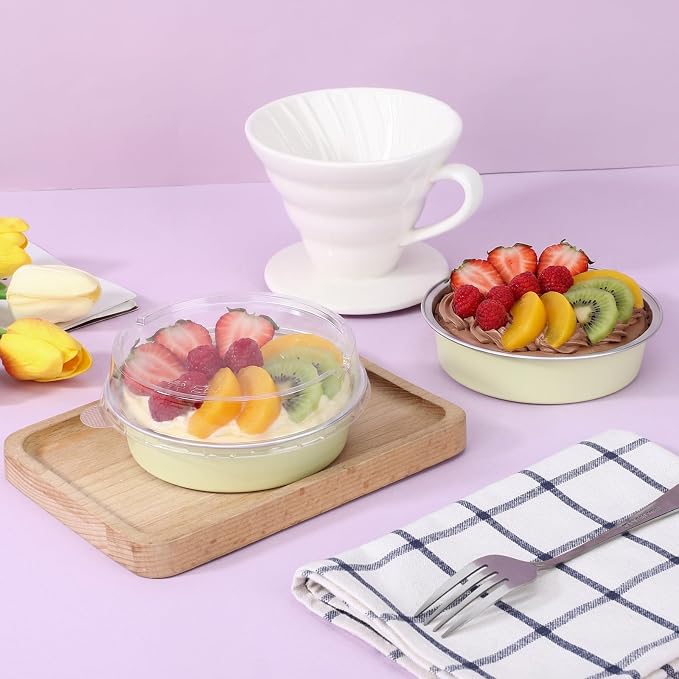 Beasea Mini Pie Pans with Lids, 50 Pack 7.3oz Disposable Aluminum Foil Tart Pans, 4 Inch Round Oven Baking Mini Cake Cups Tin for Cheesecake Pie Tart Quiche - Sage Green