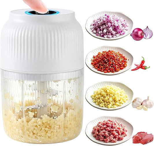 Electric Garlic Chopper, 2026 New Mini Food Processor, 400ml Portable Cordless Garlic Mincer with 6 Stainless Steel Blades, Small Food Chopper for Garlic, Onion, Chili, Salad and Baby Food (White)