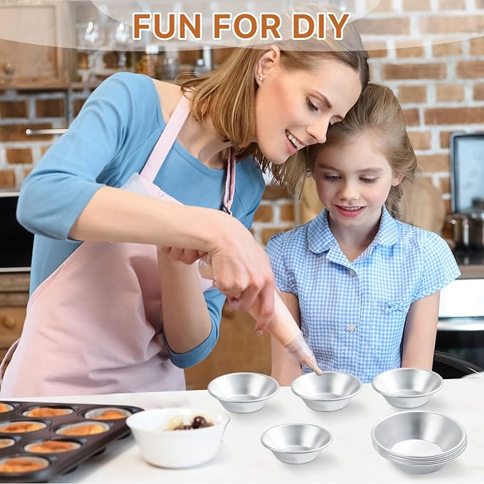 25 Pack Egg Tart Molds, Puto Molder Cookie Steamer Dessert Molds, Small Aluminum Nonstick Pans Pie Molds for Baking Pies Cupcakes Mini Cakes Puddings Jellies