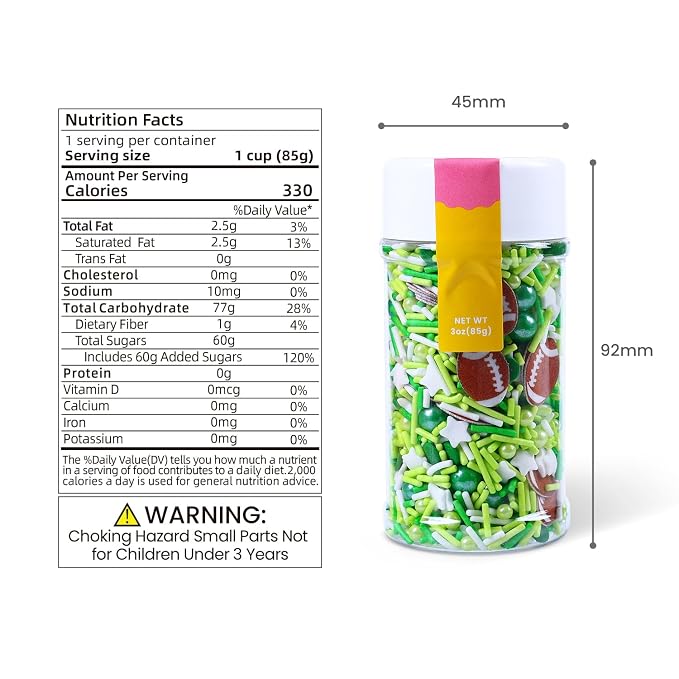 Football Sprinkles for Edible Cake Decorating, Green Sprinkles Mix with Football Edible Rice Paper, 3oz balls Sports Themed Sprinkle for Baking, Cupcakes, Ice Cream, Cookie, Chocolate Decorating