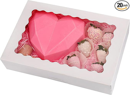 Tcoivs 20-Pack Bakery Boxes with Window, 12" x 8" x 2.5", Large White Cookie Boxes, Auto-Popup Treat Boxes for Pies, Cakes, Muffins, Donuts and Pastries