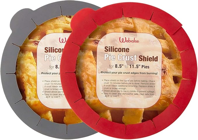 Webake Pie Crust Protector Shield Adjustable Pie Crust Shield Fits 11.5-9 Inch Pie Pan, LFGB Platinum Silicone Pinch Test Passed, for Baking Party Pie Tart, Pack of 2