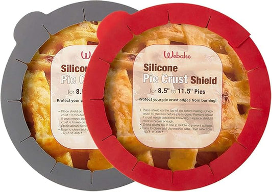 Webake Pie Crust Protector Shield Adjustable Pie Crust Shield Fits 11.5-9 Inch Pie Pan, LFGB Platinum Silicone Pinch Test Passed, for Baking Party Pie Tart, Pack of 2