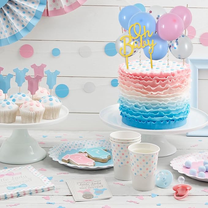 BEISHIDA Happy Birthday Cupcake Toppers - Pink Blue Mini Balloon Cloud Birthday Cake Decorations for Baby Shower Wedding Anniversary Supplies
