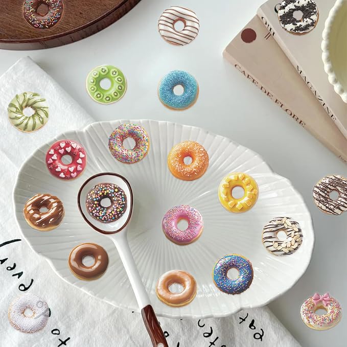 Cute Donut Stickers for Kids Girls, 50PCS Funny Realistic Doughnut PET Transparent Waterproof Stickers for Water Bottles Laptop Phone Scrapbook, Sweet Snack Decals for Donut Lovers