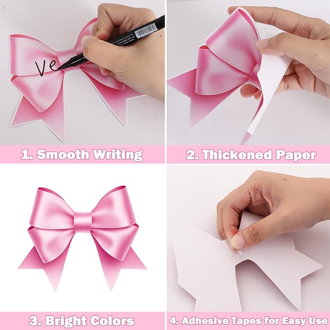 Vuzvuv 48Pcs Pink Bow Paper Cutouts with 100Pcs Glue Points,Pink Bow Cut Outs Bulletin Board Decorations for Birthday Party Theme Decor Supplies