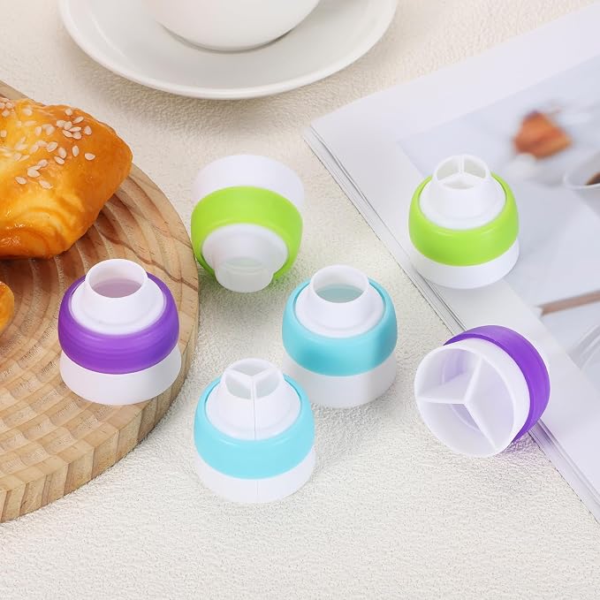 uxcell Piping Bag Couplers, 3Pcs Single Hole and 3Pcs Triple Hole Russian Nozzle Converters for Cake Decoration Tools for Baking, Cooking and Party Decorations, Green
