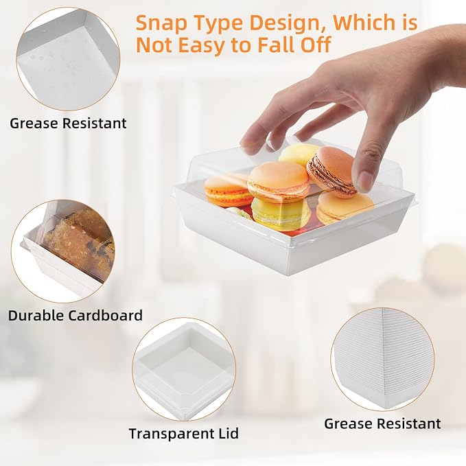 Charcuterie Boxes with Clear Lids, 5.32 x 4.92 x 2.36 Inch Dessert Boxes, Square Disposable Paper Bakery Boxes to Go Food Containers for Desserts, Sandwich, Cookie, Sushi