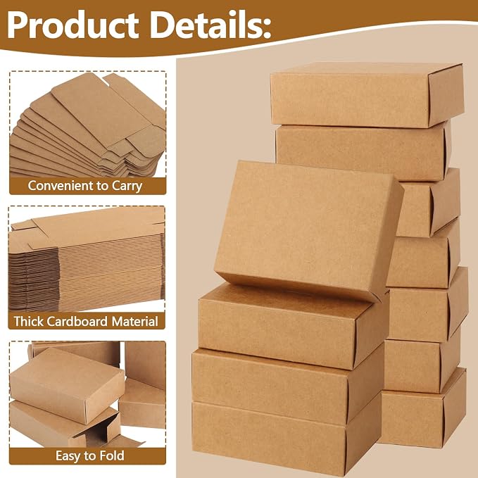 RYKOMO 100 Pack Kraft Soap Boxes Packaging for Homemade Soap, 3.8 x 2.8 x 1.2 Inch Small Soap Packaging Boxes Mini Soap Gift Box for Homemade Soaps Bakery Candy Cookies Packaging