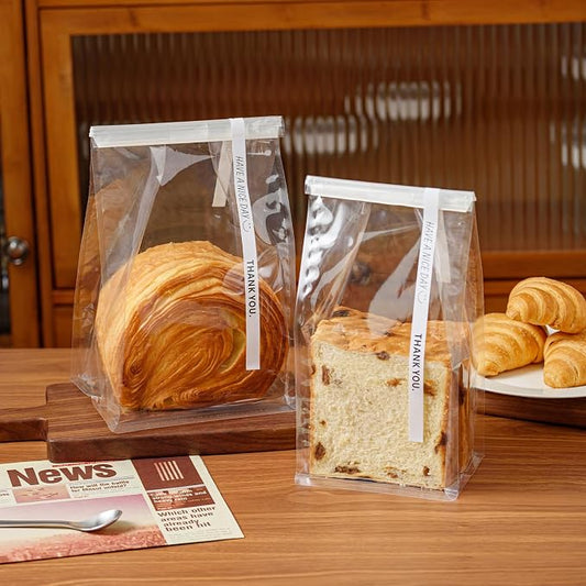 50 Pcs Bread Bags for Homemade Breads, 6.3 Inch Clear Bakery Bags with Tin Tie, Medium Loaf Bag, Storage PackingBag for Foods