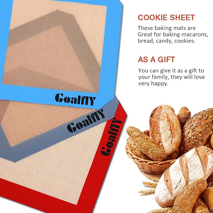 8 Inch Square Silicone Baking Mat, Set of 3 Silicone Cooking Mat for 8 Inch Cake Pan, Nonstick Silicone Mat for Baking, Silicone Mat for Baking Sheet (Red, Blue, Grey)