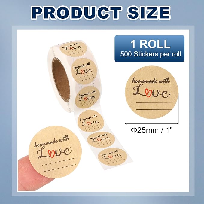 PATIKIL 500 Pcs A09 Handmade with Love Stickers,1 Inch Thank You Stickers Kraft Paper Labels Customer Appreciation Adhesive Sticker Roll Cute for Small Business Packaging Envelope