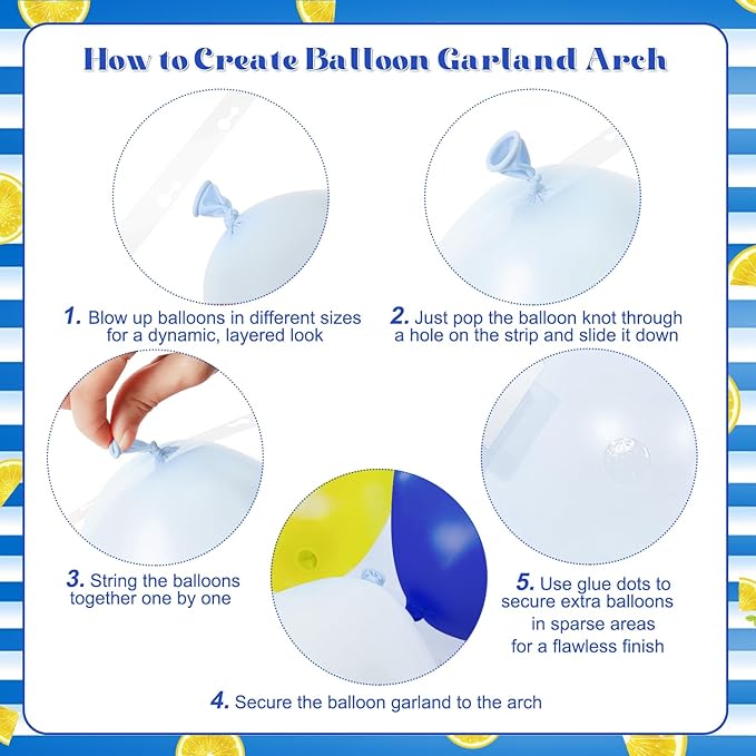 Blue and Yellow Balloon Arch Kit, 124Pcs Lemon Balloon Arch Kit with Royal Blue Light Blue Yellow White Balloons for Mediterranean Themed Birthday Wedding Bridal Shower Anniversary Party Decorations