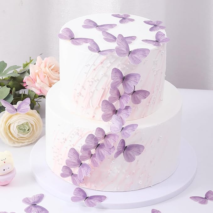 YOcity 58Pcs Edible Butterflies Cake Toppers Edible Butterfly Cupcake Toppers Wafer Paper Butterflies Edible Butterfly Cake Decorations for Wedding Birthday Party Cupcakes Decorating