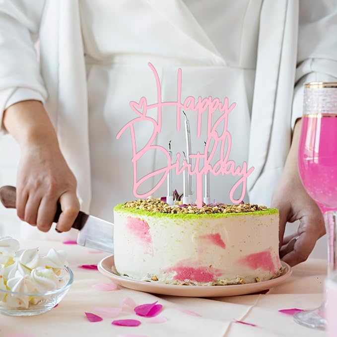 2pcs Happy Birthday Cake Toppers Pink Happy Birthday Cake Decorations Birthdays Decorations Birthdays Cake Supplies for Celebrating Anniversary Party