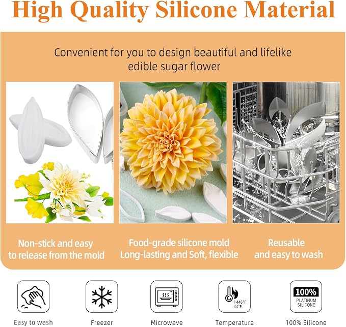 KALAIEN 6pcs/set Dahlia Sugar Flower Cutter Set Fondant Cake Sugarcraft Decorating Tools
