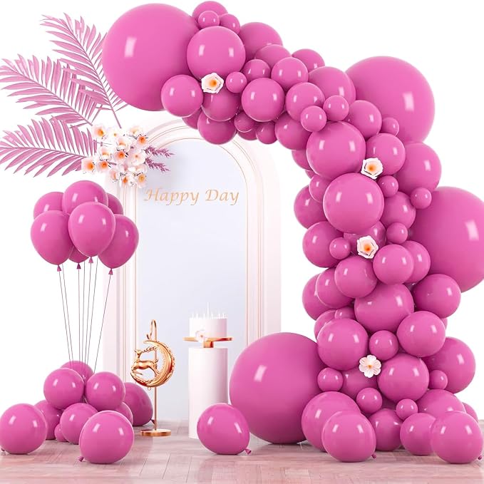 Voircoloria 130pcs Retro Hot Pink Balloons Different Sizes 18" 12" 10" 5" Blush Hot Pink Latex Balloon Garland Arch Kit for Birthday Baby Shower Valentine's Day Wedding Gender Reveal Party Decorations