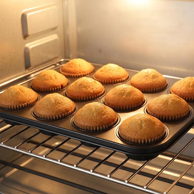 4 Pcs Muffin Pan for Baking, 12 Cup Nonstick Carbon Steel Cupcake Pan with 500 Natural Cupcake Liners, Carbon Steel Muffin Cupcakes Tary Baking Supplies, Standard CupcakePan