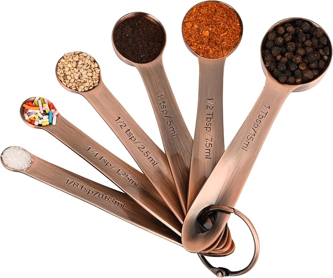 Copper Measuring Cups and Spoons Set, Stainless Steel Measuring Cups and Spoons Set, 5 Metal Measuring cups & 6 Baking Measuring Spoons, Imperial & Metric Measuring Tools Set 11