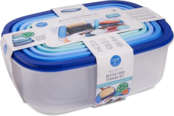 Core Kitchen 14 Piece Rectangular Food Storage Bowl Set - Blue Ombre