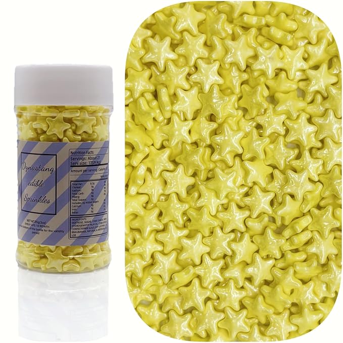 Dynastang 10mm Yellow Stars Sprinkles Edible Stars Cake Decorating Stars Cake Decorations Cupcake Toppers Cookie Decorating Perfect for Cakes, Cupcakes, Desserts Toppings 3OZ