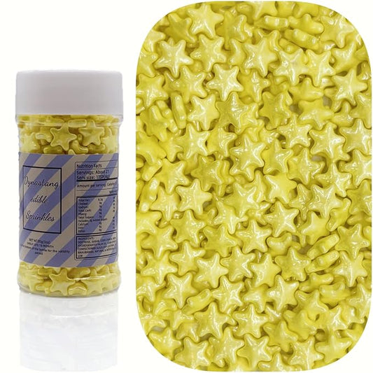 Dynastang 10mm Yellow Stars Sprinkles Edible Stars Cake Decorating Stars Cake Decorations Cupcake Toppers Cookie Decorating Perfect for Cakes, Cupcakes, Desserts Toppings 3OZ