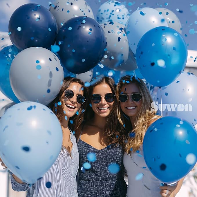 SUWEN Pastel Blue Balloons, 60Pcs 12inch Navy Macaron Light Blue Latex Balloons Kit for Birthday Anniversary Father‘s Day Party Decoration