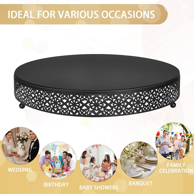 Wenqik Cake Stand 16 Inch Round Metal Cupcake Dessert Wedding Cake Stand Cookies Display Holder Fruit Serving Tray for Table Wedding Birthday Anniversary Party(Black)