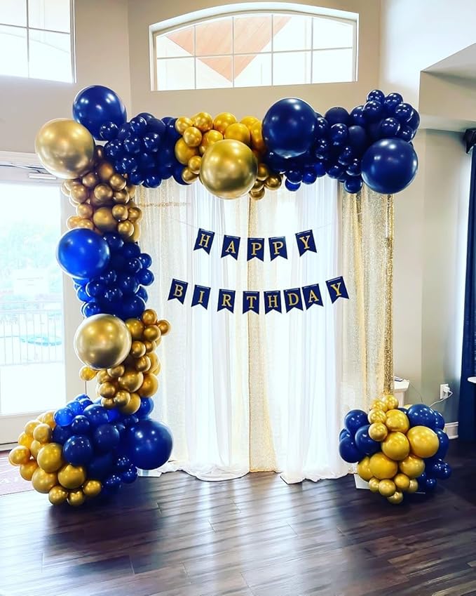 Royal Blue and Gold Balloon Arch Garland Kit 153pcs with Star, 22 18 12 10 5in Different Size Blue Gold Confetti Latex Balloons for Baby Shower Birthday Anniversary New Year Party Decorations