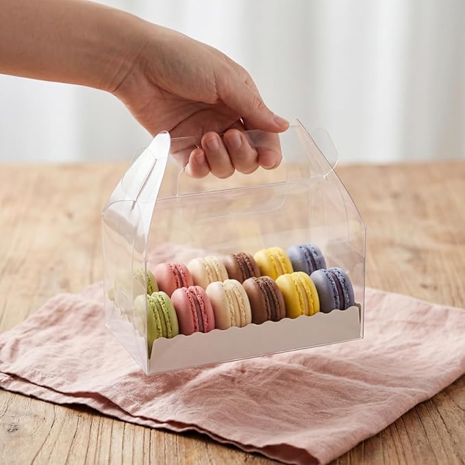 Clear Gable Bakery Gift Box,40 Pack, Handles, Party Favor | Candy Treat Boxes, Treat Dessert Cookies Container for Birthday Wedding Baby Shower, 6.4''L x 3.5''W x 3.3''H