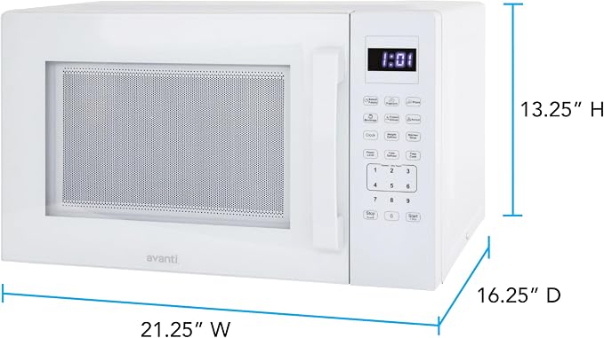 Avanti Microwave Oven 1000-Watts Countertop Compact with 9 Pre-Set Cooking Settings, Speed Defrost & By Weight, Electronic Control Panel and Glass Turntable, 1.5-Cu.Ft., White
