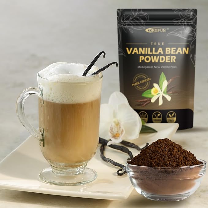 ORGFUN Vanilla Bean Powder 3.53 Oz, Native Ground Madagascar Vanilla Powder Pure Natural No Fillers or Additives Great for Baking, Desserts, Coffee Vegan Gluten Free 100G (Pack of 2)