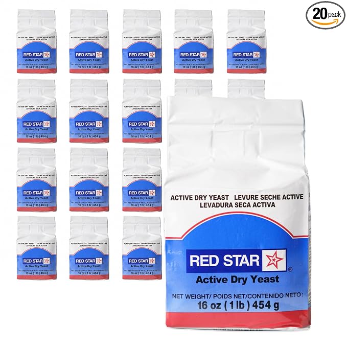 Red Star Active Dry Yeast, 16 oz (1 Pound) | 20 Pack Bulk Case | Vacuum Sealed Traditional Baker's Yeast for Bread Making, Pizza Crusts, & Commercial Kitchens | Non-GMO, Gluten-Free and Vegan